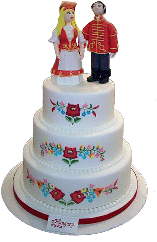 Kalocsai mintás emeletes esküvői torta